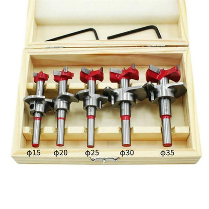 WEITARI® Forstner Bit Set 5Pcs Adjustable Positioning Drill, 15/20/25/30/35mm Forstner Bits for Wood Drilling, Cemented Carbide Woodworking Hole Saw with Depth Stoper