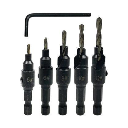 WEITARI 1/4-inch Drill Bit Set, 5 Pieces Countersink Drill Adjustable Professional Drill Bits for Metal, Woodworking, Aluminum, Plastic Premium High Speed Steel Bit for Power Tools #5#6#8#10#12
